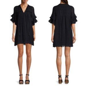 ALLISON NEW YORK Embroidered Shift Tunic Mini DRESS Size M Black NEW $245